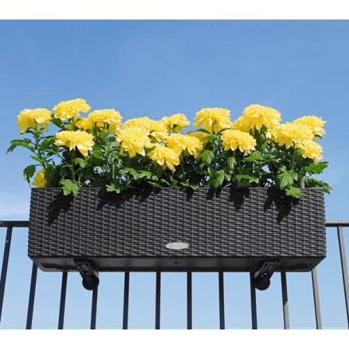 Lechuza Balconera 80 Cottage Set Completo – Fioriera In Resina Con Irrigazione, Colore Granito + Supporti Neri Per Balconera 50 E 80